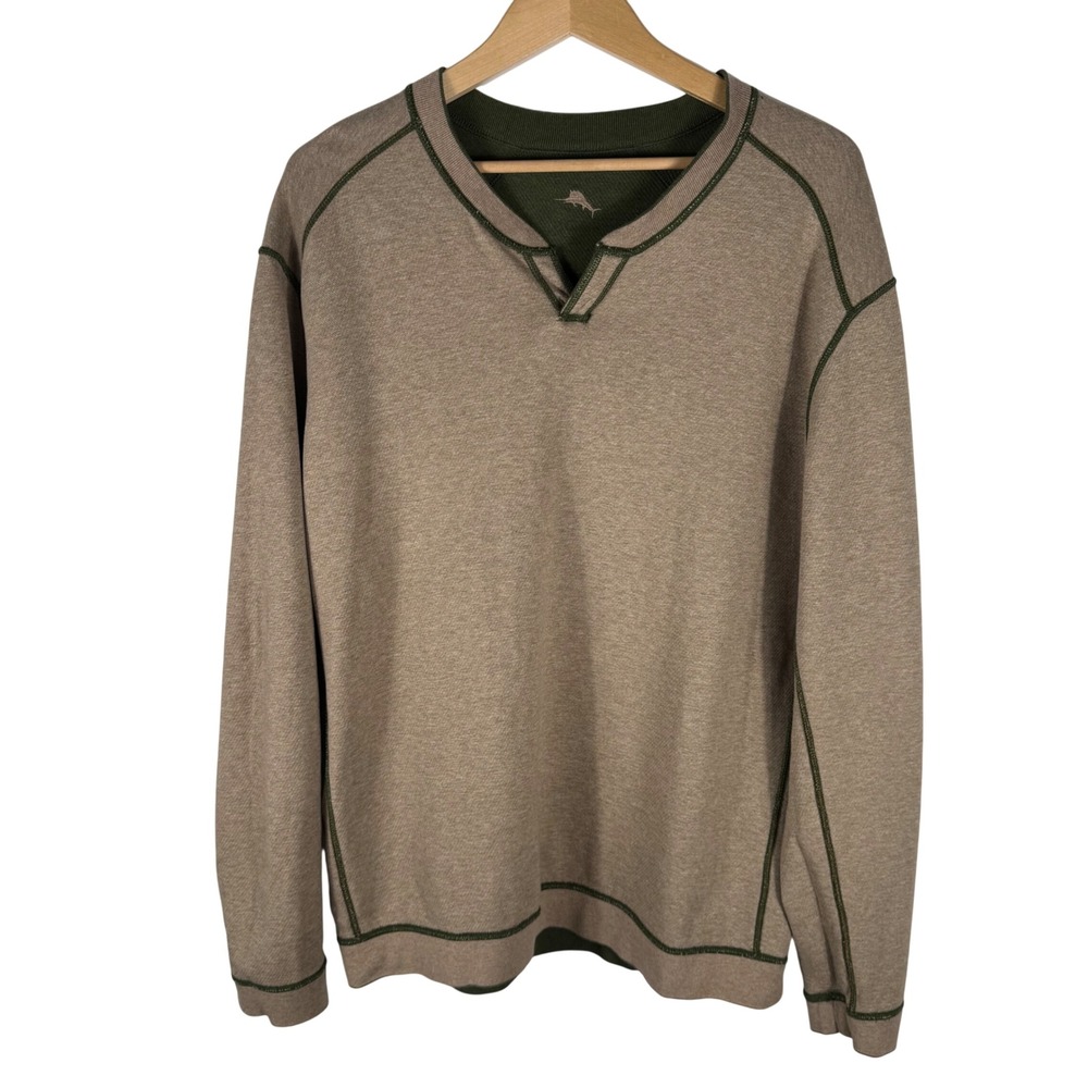 Tommy Bahama Reversible Split Neck Sweatshirt Mens XL Olive Green Tan - Picture 6 of 9